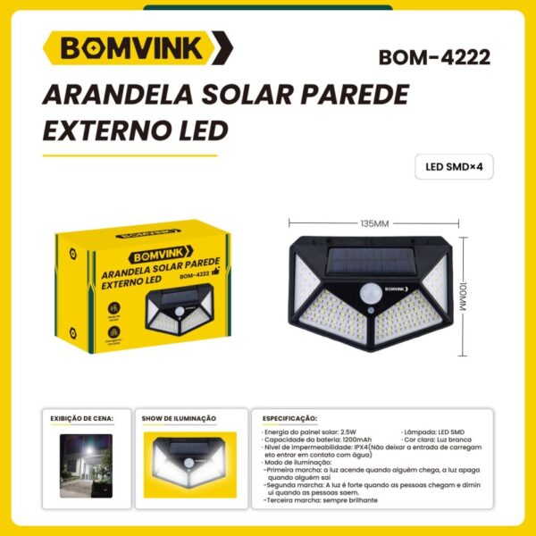 ARANDELA SOLAR DE PAREDE EXTERNA CON SENSOR BOM-4222 BOMNINK ARANDELA SOLAR DE PAREDE EXTERNA CON SENSOR BOM-4222 BOMNINK