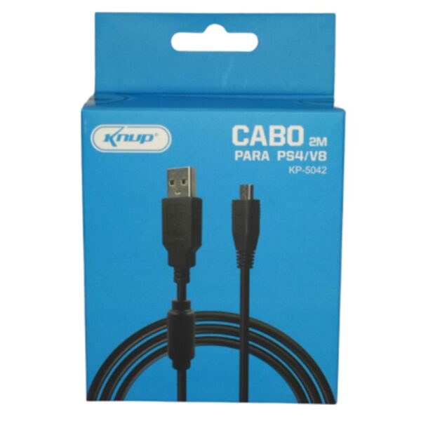 CABO USB V8 2.0MT KNUP KP-5042 P/ CONTROLE PS4 CABO USB V8 2.0MT KNUP KP-5042 P/ CONTROLE PS4