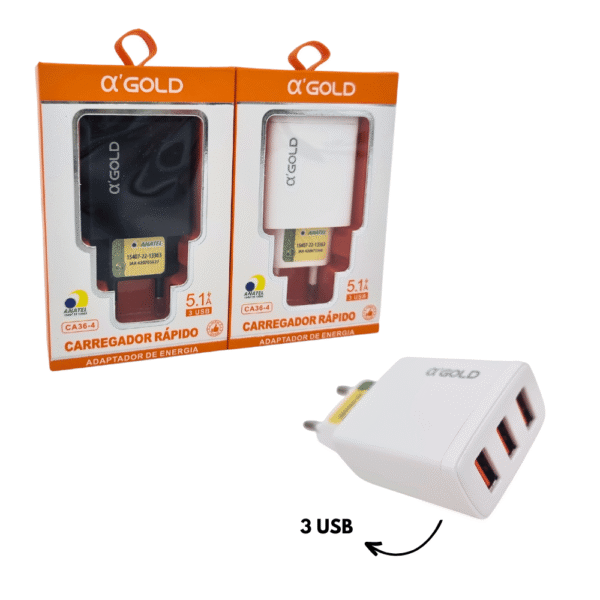 FONTE USB TRIPLA 5.1A CA36-4 AGOLD