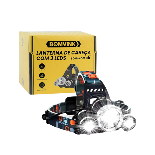 LANTERNA DE CABE&Ccedil;A RECARREGAVEL 3 LEDS BOM-4001 BOMVINK