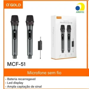 MICROFONE SEM FIO DUPLO MCF-51B AGOLD PLUS
