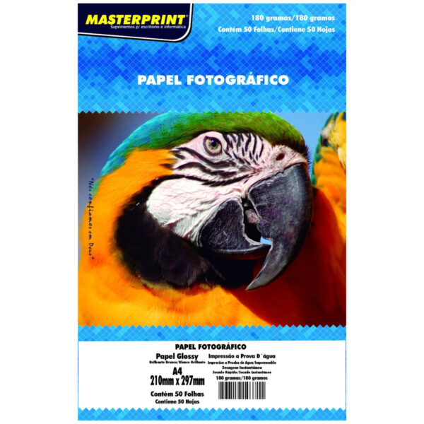 PAPEL FOTOGRAFICO GLOSSY A4 180 GRAMAS MASTERPRINT 50