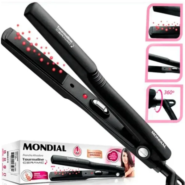 PRANCHA ALISADORA MONDIAL P-15 TOURMALINA CERAMIC CHAPA BIVOLT PRANCHA ALISADORA MONDIAL P-15 TOURMALINA CERAMIC CHAPA BIVOLT