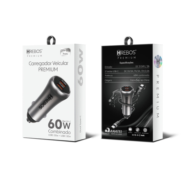 FONTE VEICULAR USB + USB C 2.5A AUTO CHRGE PRO CRV-208 HREBOS PREMIUM FONTE VEICULAR USB + USB C 2.5A AUTO CHRGE PRO CRV-208 HREBOS PREMIUM