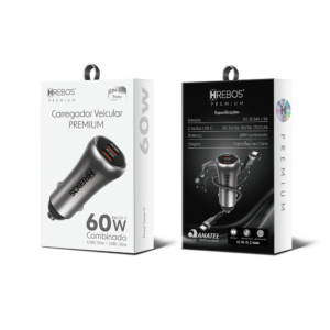 FONTE VEICULAR USB + USB C 30W CRV-205 HREBOS PREMIUM