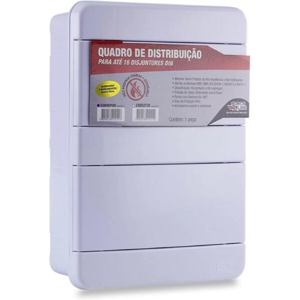 QUADRO DE DISTRIBUICAO DE EMBUTIR 16 DISJUNTORES DIN BR FORCE LINE