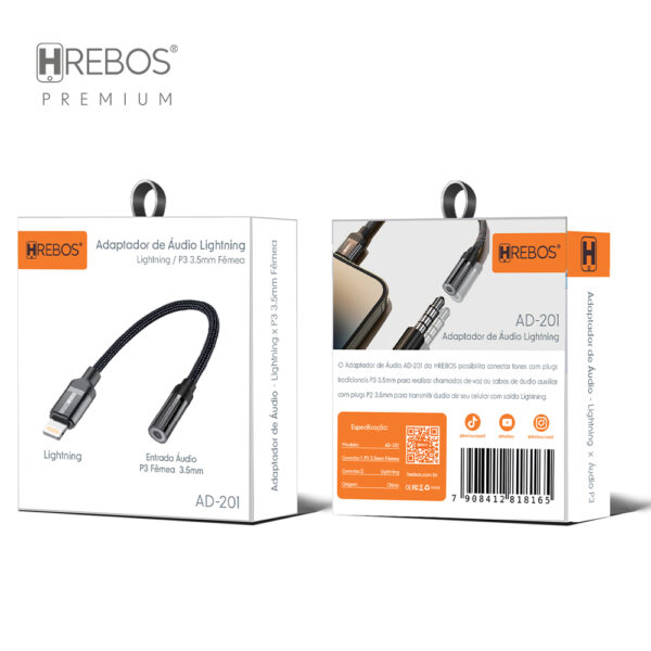 ADAPTADOR LIGHTNING PARA P2 HREBOS AD-201