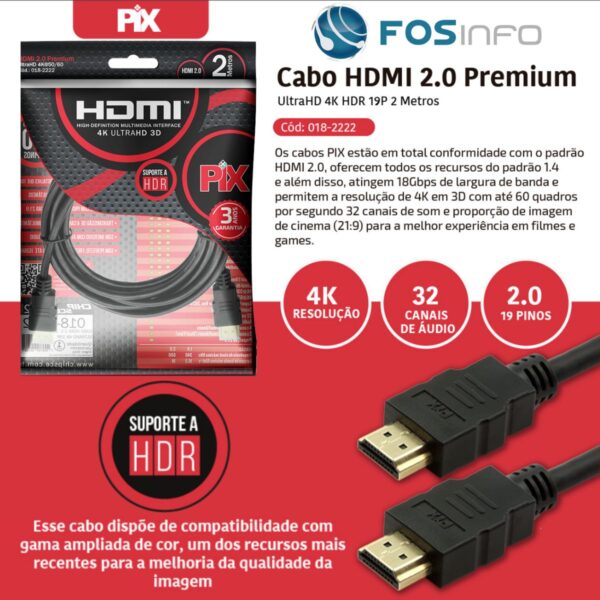 CABO HDMI 2MT GOLD 4K ULTRA HD 19 PINOS 018-2222 PIX CABO HDMI 2MT GOLD 4K ULTRA HD 19 PINOS 018-2222 PIX
