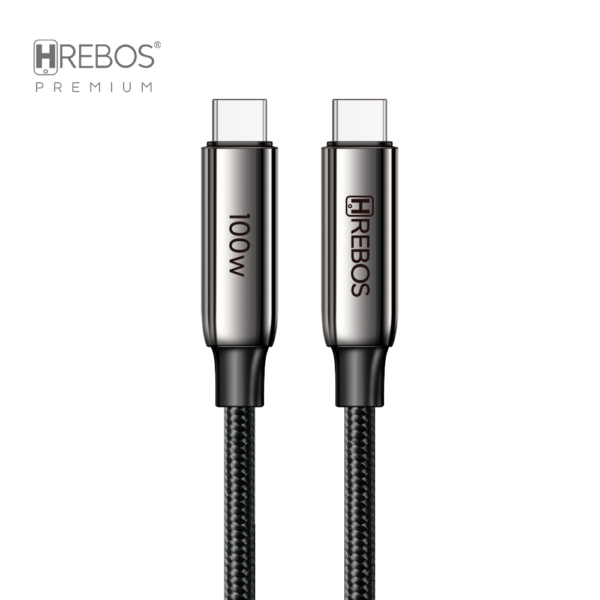 CABO USB C TIPO C 100W 1.0MT ULTRAMETALLIC CB-369C HREBOS PREMIUM
