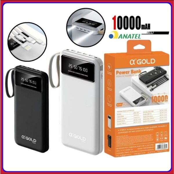 CARREGADOR PORTÁTIL POWER BANK 10000MAH 45W VISOR LED BTE-105 AGOLD