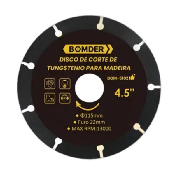 DISCO DE CORTE 4.5'' TUNGSTÊNIO PARA MADEIRA 22MM/20MM BOM-5102 BOMVINK DISCO DE CORTE 4.5'' TUNGSTÊNIO PARA MADEIRA 22MM/20MM BOM-5102 BOMVINK