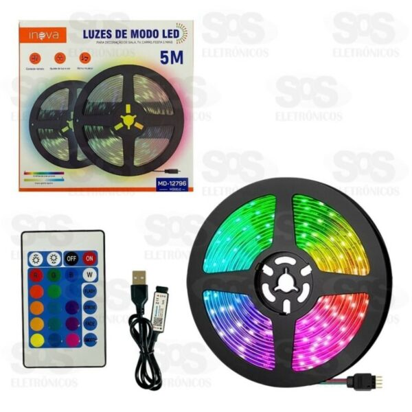 FITA LED USB RGB 5 METROS IPX65 MD-12796 COM CONTROLE INOVA