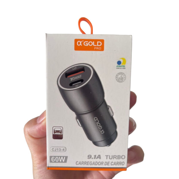 FONTE VEICULAR USB + USB C 60W 9.1A TURBO CJ13-4 AGOLD PRO