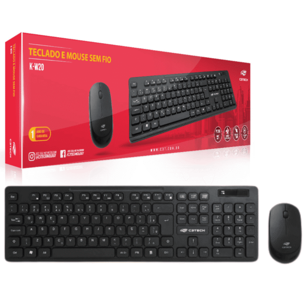 KIT MOUSE E TECLADO C3PLUS SEM FIO USB PRETO KW20BK C3TECH