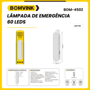 LAMPADA DE EMERGENCIA 60 LEDS RECARREGÁVEL BOM-4502 BOMNINK