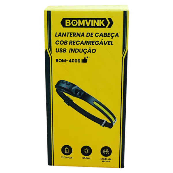 LANTERNA DE CABEÇA RECARREGAVEL BOM-4006 COM SENSOR BOMVINK