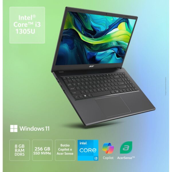 NOTEBOOK ACER 15.3'' WUXGA ASPIRE GO 15 INTEL CORE I3 12° GERAÇÃO 8GB DDR5 256GB SSD WINDOWS 11 NOTEBOOK ACER 15.3'' WUXGA ASPIRE GO 15 INTEL CORE I3 12° GERAÇÃO 8GB DDR5 256GB SSD WINDOWS 11