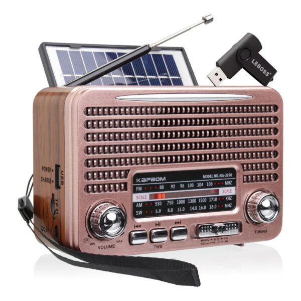 RADIO PORTATIL CLASSICO FM/USB/TF KA-3190 KAPBOM COM PLACA SOLAR