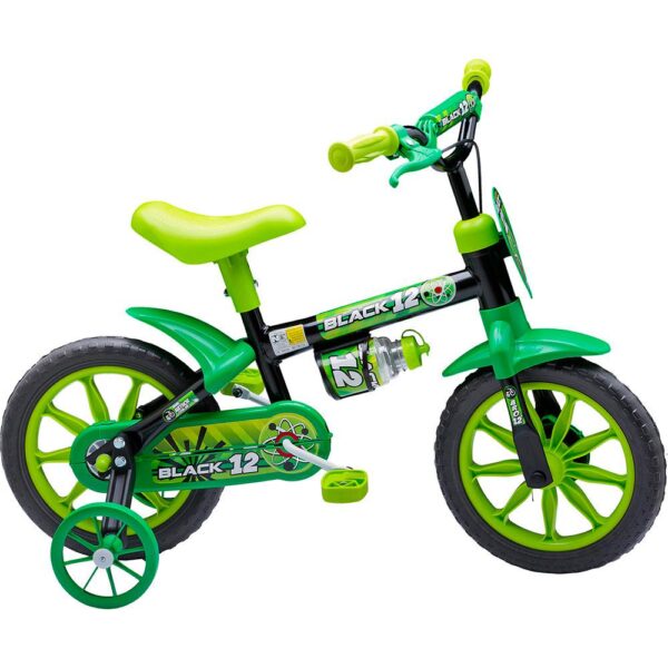 BICICLETA ARO 12 MASCULINA BLACK PRETO/VERDE COM RODINHA NATHOR BICICLETA ARO 12 MASCULINA BLACK PRETO/VERDE COM RODINHA NATHOR