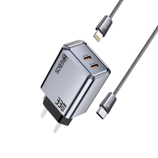 CARREGADOR USB C LIGHTNIG SAIDA DUPLA 30W FLUXION CHARGE CRG-261CI HREBOS
