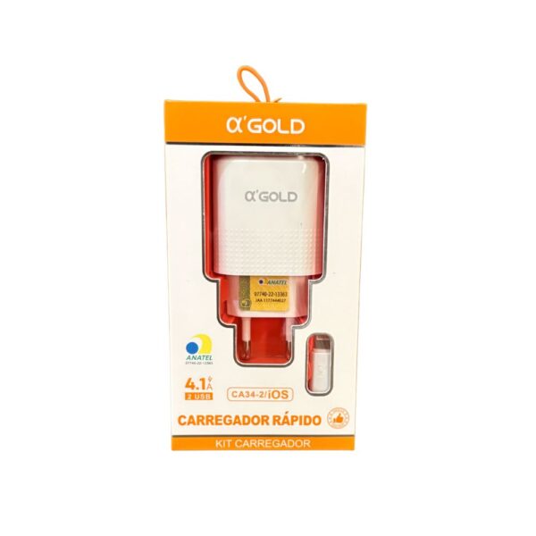CARREGADOR USB SAIDA DUPLA LIGHTNING 4.1A 1.0M CA25-2/IOS AGOLD