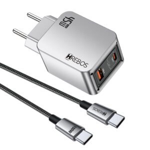 CARREGADOR USB + USB C LIGHTNING 45W TEMPUS CHARGE CRG-389CI HREBOS PREMIUM