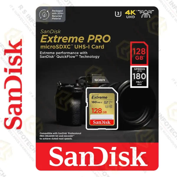 CARTAO DE MEMORIA 128GB SANDISK EXTREME CLASSE 10 SDXC 4K 180MB/S SDSDXVA-128G-GNCIN CARTAO DE MEMORIA 128GB SANDISK EXTREME CLASSE 10 SDXC 4K 180MB/S SDSDXVA-128G-GNCIN
