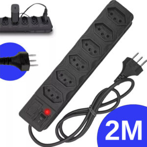 EXTENS&Atilde;O E FILTRO DE LINHA 2 METROS 6 TOMADAS 2P+T 10/16/20A 2 SAIDAS USB+USB C 2500W BM-8722 B-MAX