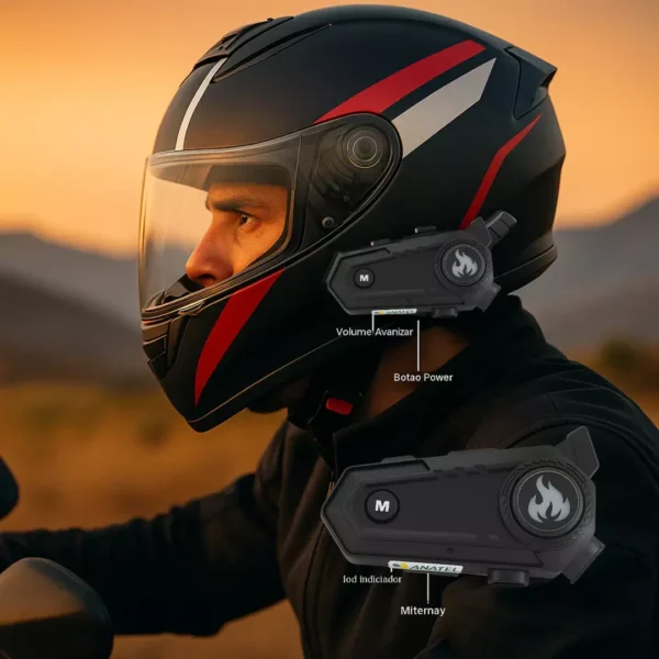 FONE BLUETOOTH INTERCOMUNICADOR PARA CAPACETE V5.3 MT-C002 TOMATE