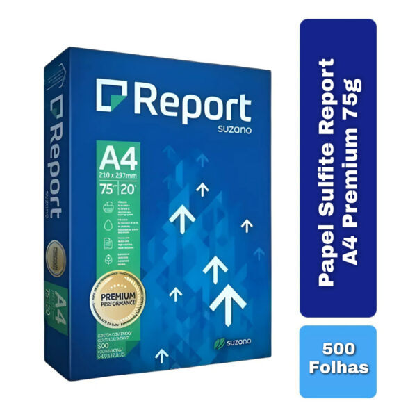 PAPEL A4 500 FOLHAS REPORT 75G 210x297MM SUZANO BRANCO CAIXA COM 10 UNIDADES
