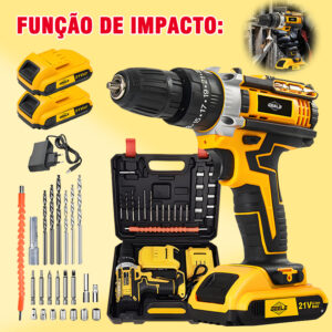 PARAFUSADEIRA E FURADEIRA 21V KIT COM DUAS BATERIAS E ACESSORIOS LWJ-280 PLUS COM IMPACTO LUATEK