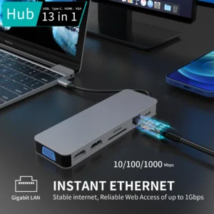 SWITCH USB C 13 PORTAS USB/USB C/TF/SD/RJ45/P2/HDMI/VGA PEI-HUB10 PEINING