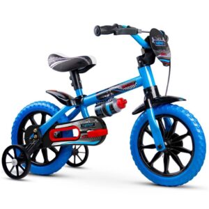 BICICLETA ARO 12 MASCULINA VELOZ AZUL COM RODINHA NATHOR