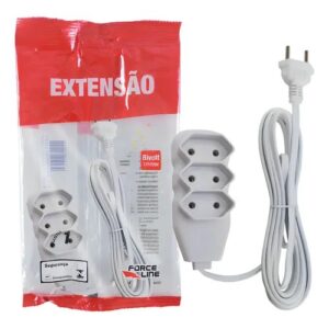 EXTENSAO 3 METROS 3 TOMADAS 10A SLIM BIPOLAR BRANCO FORCE LINE BIVOLT