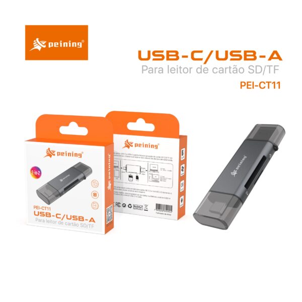 LEITOR DE CART&Atilde;O USB C/USB A SD/TF PEI-CT11 PEINING