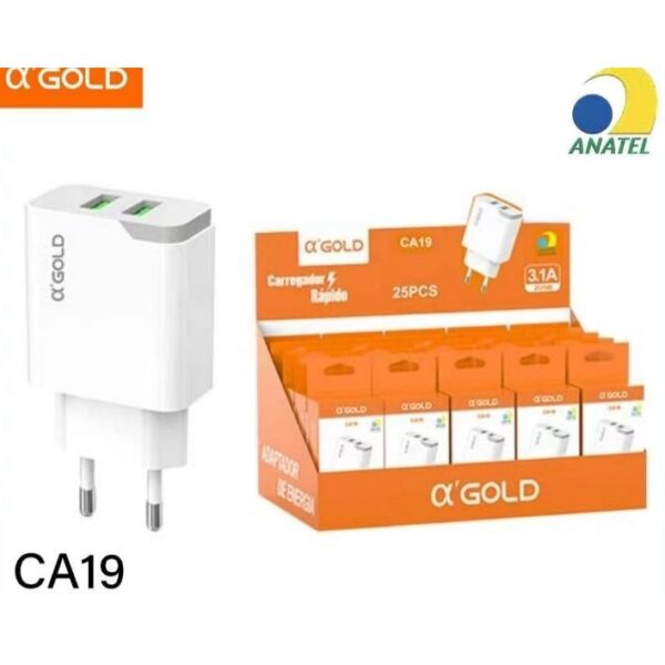 FONTE USB SAIDA DUPLA 3.1A CA19 GOLD