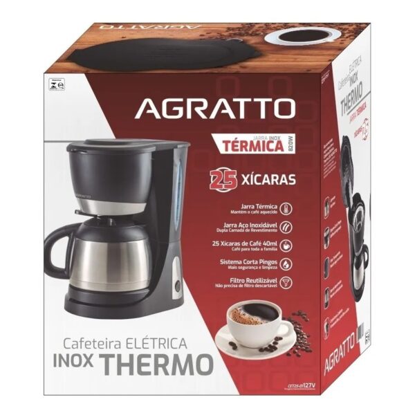 CAFETEIRA ELETRICA AGRATTO 700W 25 XICARAS INOX THERMO CET25-02 220V