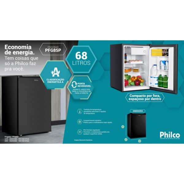 FRIGOBAR 68 LITROS PHILCO PFG85PL PRETO 220V