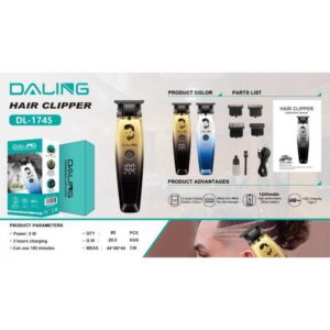 MAQUINA DE CORTE RECARREGÁVEL PROFISSIONAL HAIR CLIPPER DL-1745 DALING