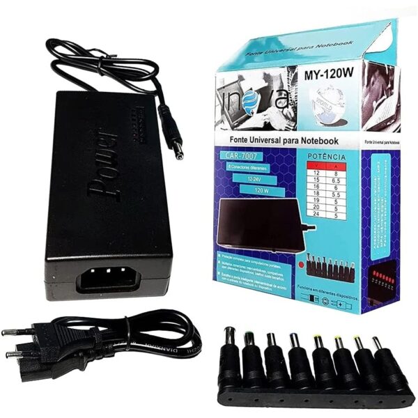 CARREGADOR NOTEBOOK UNIVERSAL INOVA 120W 12-24V CAR-7007