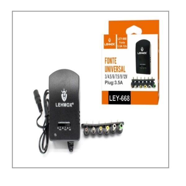 FONTE UNIVERSAL REGULADA 30W 3.5A 6 PLUGUES NY-52 LEHMOX FONTE UNIVERSAL REGULADA 30W 3.5A 6 PLUGUES NY-52 LEHMOX