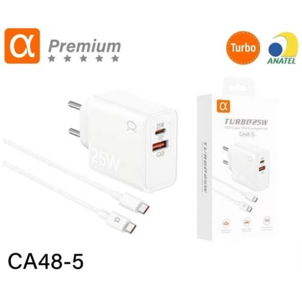 CARREGADOR USB + USB C TIPO C 25W 1.0M TURBO CHARGER CA48-5 AGOLD CARREGADOR USB + USB C TIPO C 25W 1.0M TURBO CHARGER CA48-5 AGOLD