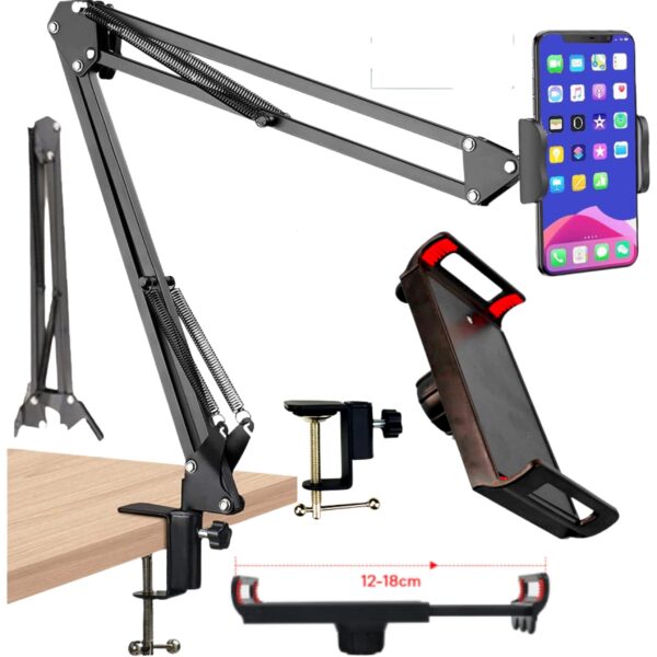 SUPORTE DE MESA PARA CELULAR UNIVERSAL METALICO ARTICULADO LE-153IT-BLUE