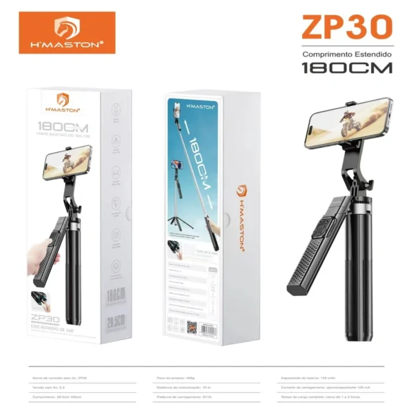 BASTÃO DE SELFIE E TRIPÉ 180CM COM ROTATIVO ZP30 H MASTON