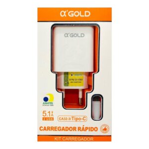 CARREGADOR USB TIPO C SAIDA DUPLA 5.1A 1.0MT CA32-3/TIPO C AGOLD