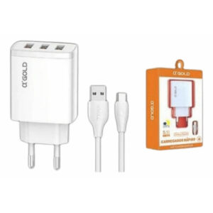 CARREGADOR USB TIPO C SAIDA TRIPLA 5.1A CA36-3 AGOLD