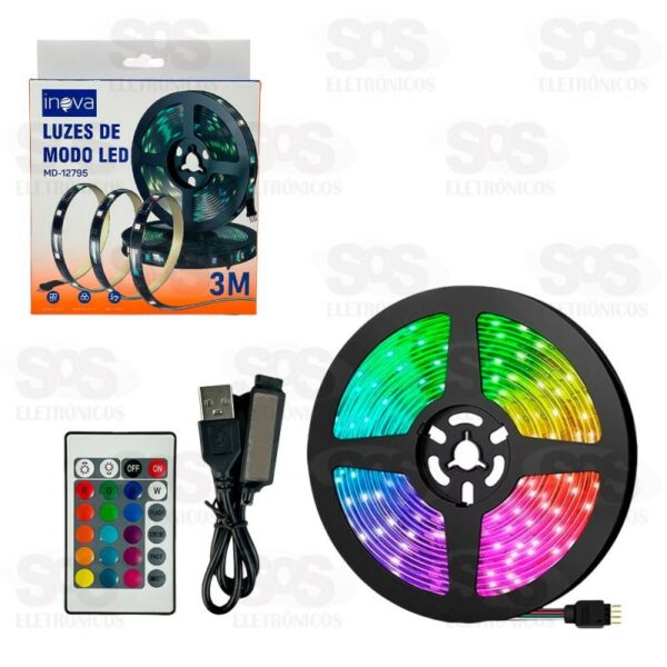 FITA LED USB RGB 3 METROS MD-12795 COM CONTROLE INOVA