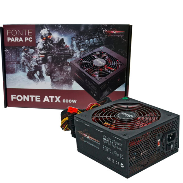 FONTE ATX 600W GAMER COWBOY COM CABO KP-535 KNUP