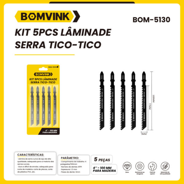 KIT LÂMINAS PARA SERRA TICO TICO COM 5PÇS BOM-5130 BOMVINK