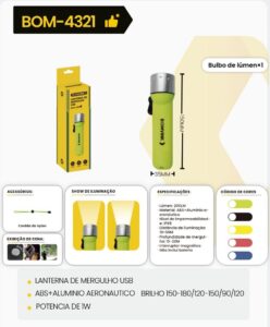 LANTERNA DE MERGULHO 15-20M 200 LUMENS BOM-4321 BOMVINK